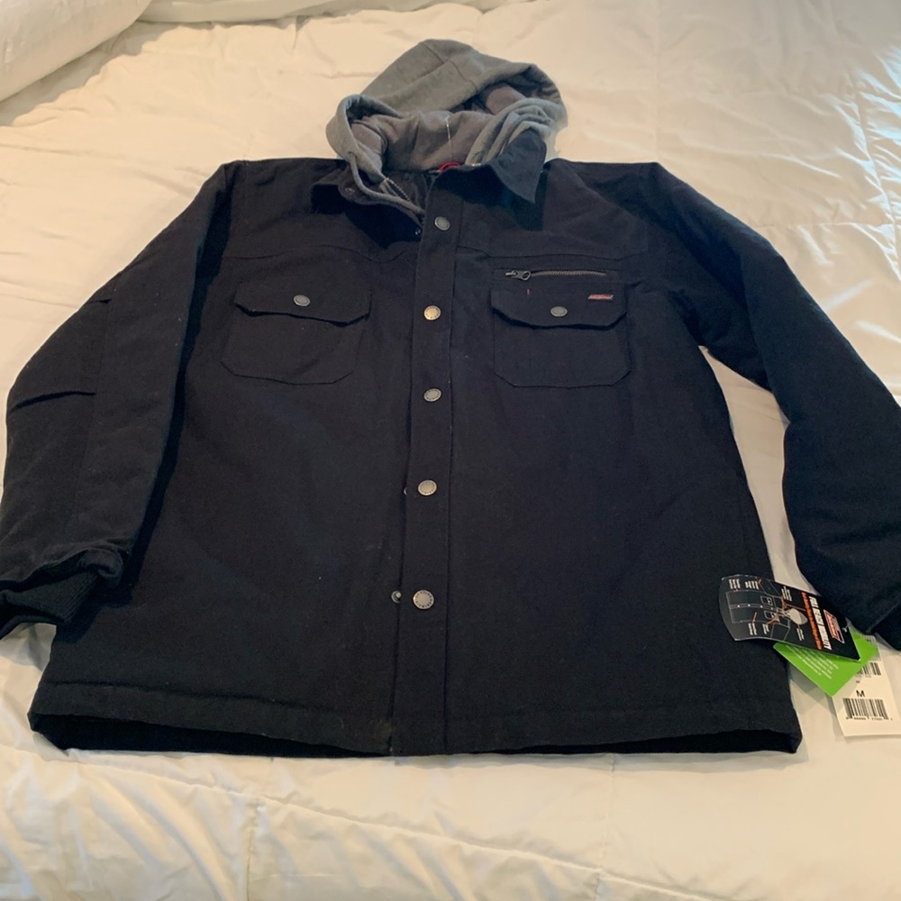 Dickies black shirt jacket with built in hoody hood
